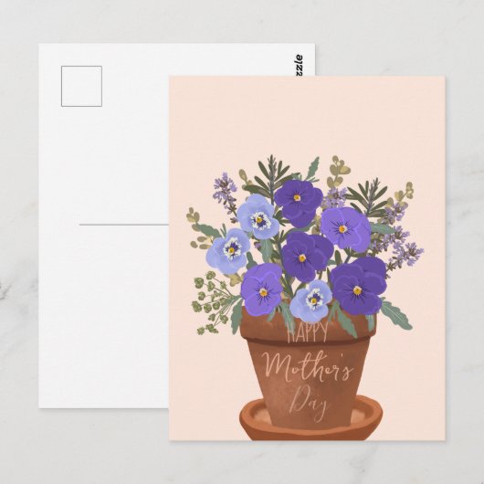 Paarse viooltjes in een pot – Moederdag bloemstuk Briefkaart (Voorkant / Achterkant)