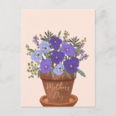 Paarse viooltjes in een pot – Moederdag bloemstuk Briefkaart (Voorkant)
