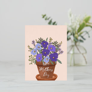 Paarse viooltjes in een pot – Moederdag bloemstuk Folie Feestdagen Briefkaart