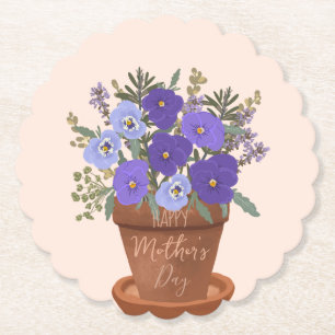 Paarse viooltjes in een pot – Moederdag bloemstuk Kartonnen Onderzetters
