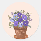 Paarse viooltjes in een pot – Moederdag bloemstuk Ronde Sticker (Voorkant)