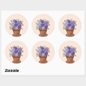Paarse viooltjes in een pot – Moederdag bloemstuk Ronde Sticker (Vel)