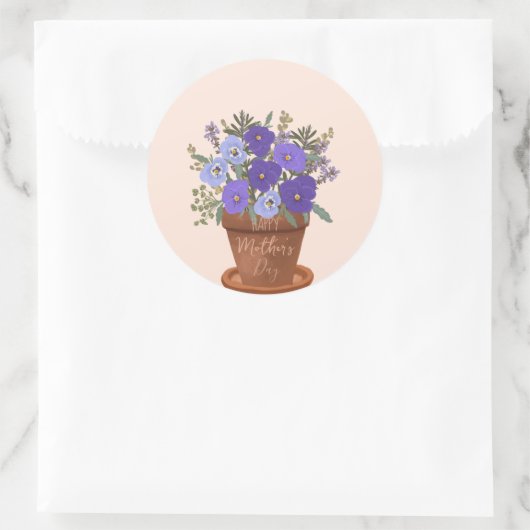 Paarse viooltjes in een pot – Moederdag bloemstuk Ronde Sticker (Tas)