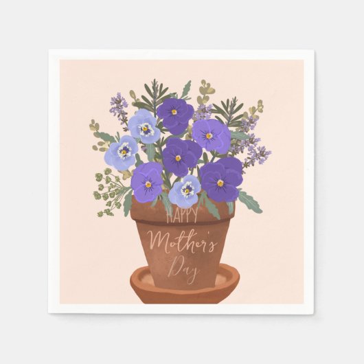 Paarse viooltjes in een pot – Moederdag bloemstuk Servet (Voorkant)