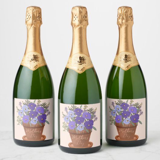 Paarse viooltjes in een pot – Moederdag bloemstuk Sparkling Wijnetiket (Flessen)
