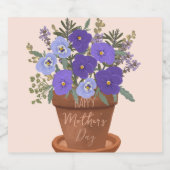 Paarse viooltjes in een pot – Moederdag bloemstuk Sparkling Wijnetiket (Enkel label)
