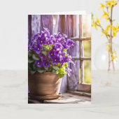 Paarse viooltjes in kleipot Verjaardag Kaart (Gele Bloem)