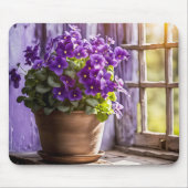 Paarse viooltjes in kleipot Verjaardag Muismat (Voorkant)