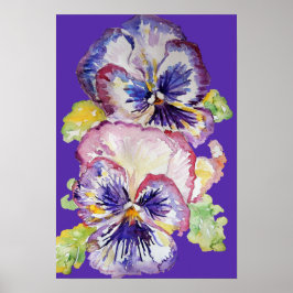 Paarse Viooltjes Kunst Bloem Bloemen Aquarel Poste Poster