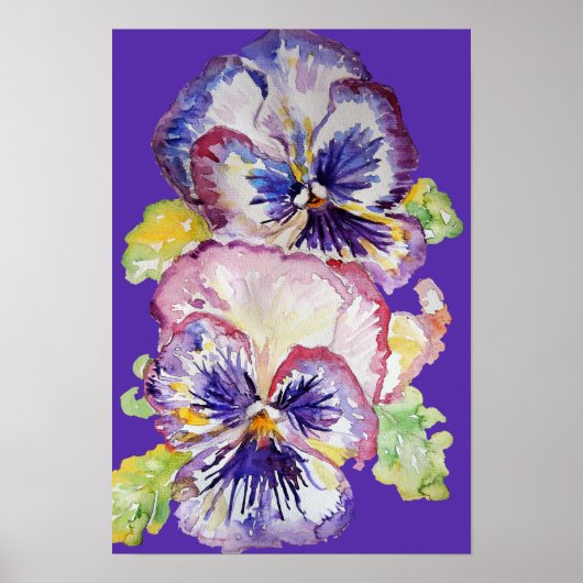Paarse Viooltjes Kunst Bloem Bloemen Aquarel Poste Poster (Voorkant)
