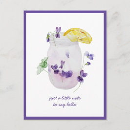 Paarse viooltjes, limonade Mason pot Denk aan jou Briefkaart