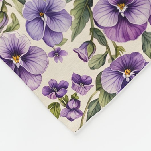 Paarse viooltjes op wit fleece deken (Hoek)