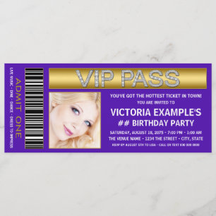 Paarse VIP Pass toegangsbewijs verjaardagsfeestje Kaart