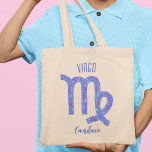 Paarse virusastrologie Aangepast Tote Bag<br><div class="desc">Deze ,  gepersonaliseerde paarse en lavender Virgo canvas tas kenmerkt uw astrologische teken van de Zodiac in een prachtige glans zoals de constellaties. Pas dit schattige geschenk met jouw naam in prachtig krullend manuscript voor iemand met een late verjaardag van Augustus of vroege September aan.</div>