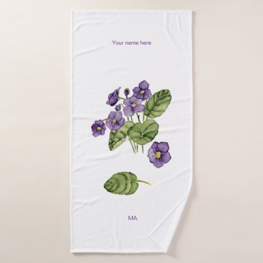Paarse visten waterverf botanische handdoeken (Badhanddoek)