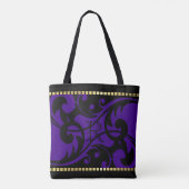 Paarse Vlaamse Design Gold Border met Monogram Tote Bag (Achterkant)