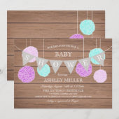 Paarse vlaggen n Fluffs - Baby shower Uitnodiging (Voorkant / Achterkant)