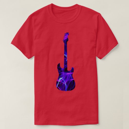 Paarse vlam Guitar Silhouette op zwart T-shirt (Design voorkant)