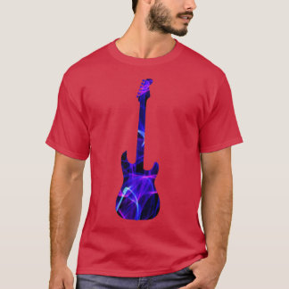 Paarse vlam Guitar Silhouette op zwart T-shirt