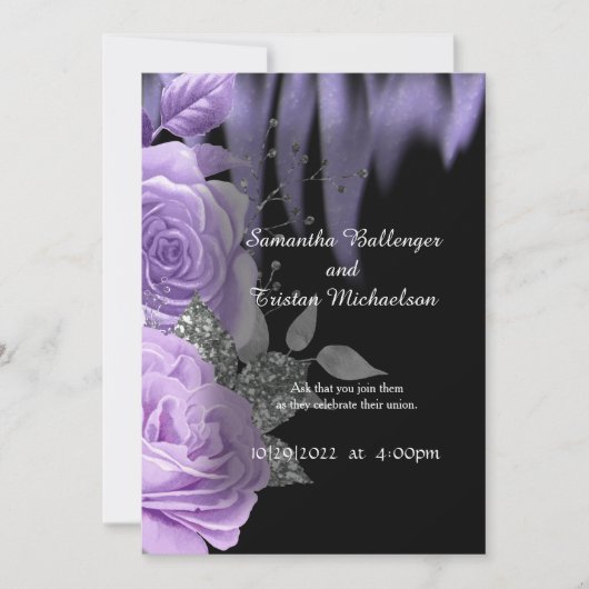 Paarse vlammen Rozen Gothic Wedding Invitation Kaart (Voorkant)