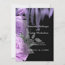 Paarse vlammen Rozen Gothic Wedding Invitation Kaart