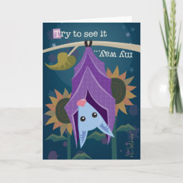 Paarse Vleermuis in Sunflower Field Wenskaart Kaart