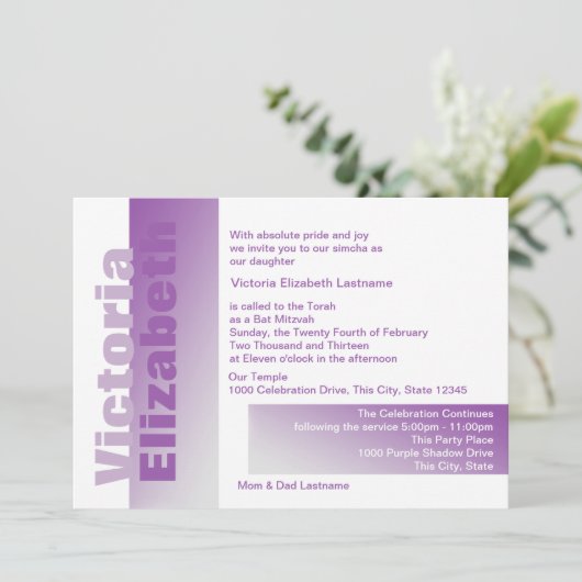 Paarse vleermuis mitswa kaart (Staand voorkant)