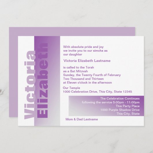 Paarse vleermuis mitswa kaart (Voorkant / Achterkant)