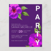 Paarse vleermuis mitzvah bloemige Waterverf vet mo Informatiekaartje (Voorkant)