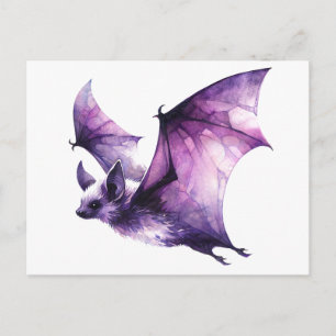 Paarse Vleermuis Vliegende Aquarel Kunst Briefkaart