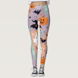 Paarse vleermuizen en pompoen Spooky Fun Halloween Leggings