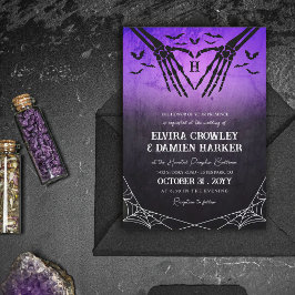 Paarse Vleermuizen Skelet Hart Goth Halloween Brui Kaart