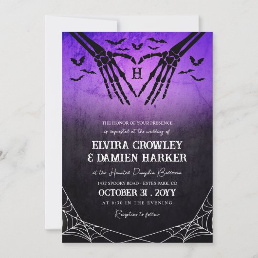 Paarse vleermuizen skelet hart Gothic halloween br Kaart (Voorkant)