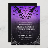 Paarse vleermuizen skelet hart Gothic halloween br Kaart (Voorkant / Achterkant)