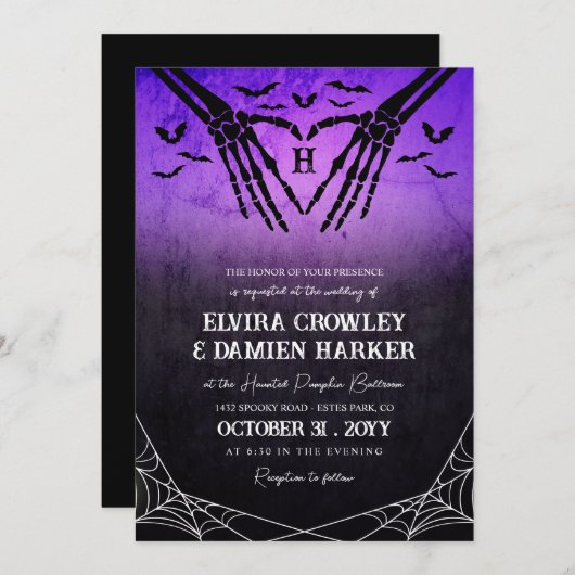 Paarse vleermuizen skelet hart Gothic halloween br Kaart (Voorkant / Achterkant)