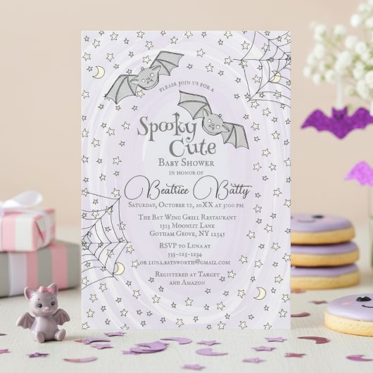 Paarse vleermuizen Spooky Schattige Baby shower Kaart