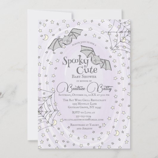 Paarse vleermuizen Spooky Schattige Baby shower Kaart (Voorkant)