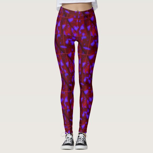 Paarse Vlekken op Diep Rood Leggings (Voorkant)
