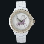 Paarse Vliegende Eenhoorn Bloemen Violet Horloge<br><div class="desc">Dit ontwerp werd gecreeerd door digitale kunst. Het kan worden gepersonaliseerd door de aanpassingsknoop te klikken en de kleur te veranderen, een naam, initialen of uw favoriete woorden toe te voegen. Neem contact met me op colorflowcreations@gmail.com als je dit ontwerp op een ander product wilt gebruiken. Koop mijn oorspronkelijke abstracte...</div>