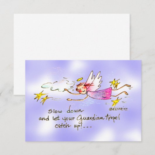 Paarse vliegende engel: gouden sterren zeggen lang bedankkaart (Voorkant / Achterkant)