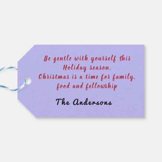 Paarse vliegende engel: gouden sterren zeggen lang cadeaulabel (Achterkant Horizontaal)