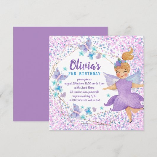 Paarse vliegende vlinder Heart Confetti Birthday Kaart (Voorkant / Achterkant)