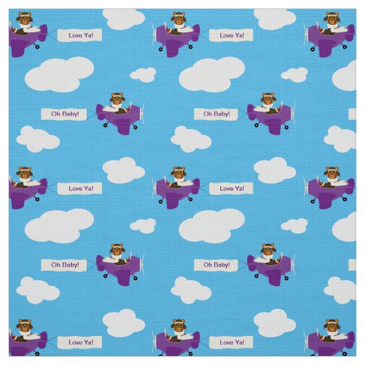 Paarse Vliegtuig Teddy Bear Pilot Custom Stof (Swatch)