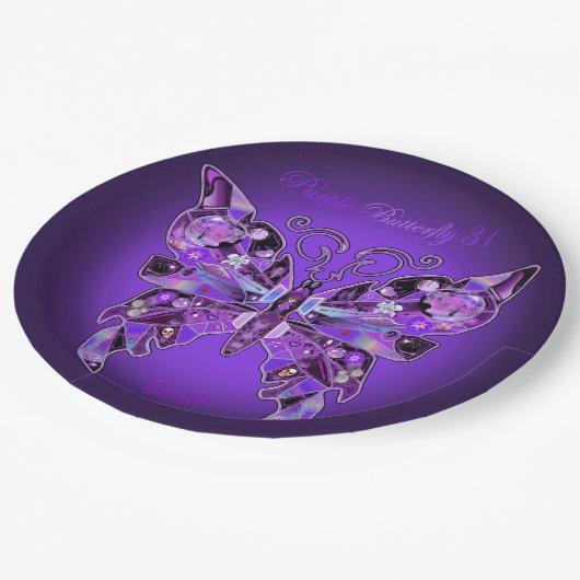 Paarse vlinder 31 Borden van papier Papieren Bordje (Gekanteld)