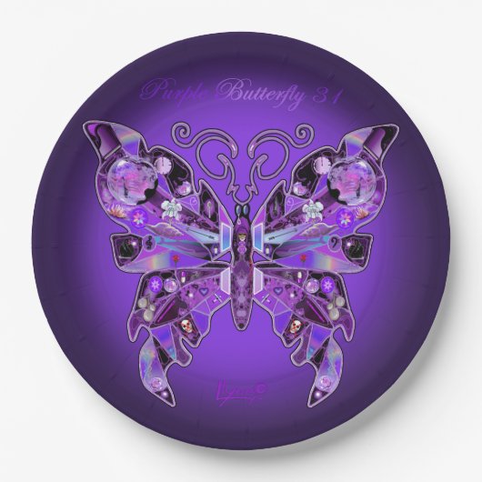 Paarse vlinder 31 Borden van papier Papieren Bordje (Voorkant)
