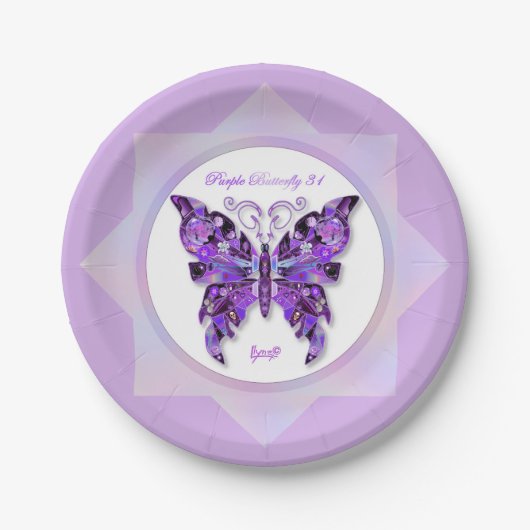 Paarse vlinder 31 Borden van papier Papieren Bordje (Voorkant)