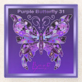 Paarse Vlinder 31 Glazen Onderzetter (Voorkant)