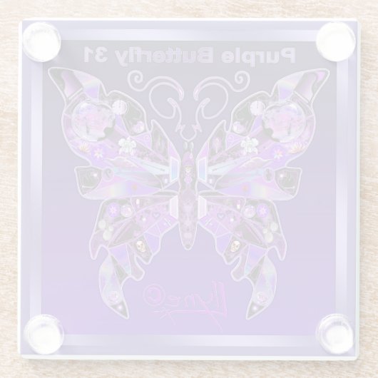 Paarse Vlinder 31 Glazen Onderzetter (Achterkant)