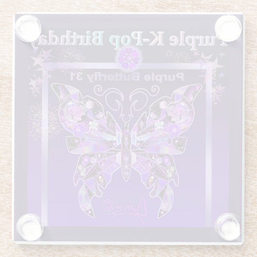 Paarse vlinder 31 glazen onderzetter (Achterkant)