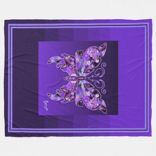 Paarse vlinder 31 vlooienbak fleece deken (Voorkant (Horizontaal))